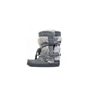 Manitobah Mukluks Wrap Gray Suede Shearling & Rabbit Fur Boots Womens Size 5